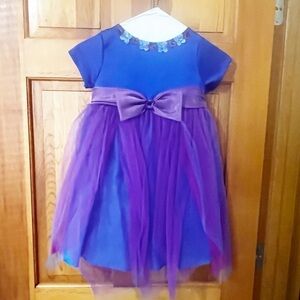 Bonnie Jean Girls Sz 4 Dress Iridescent Lavender Purple Sequin Taffeta Bow Tulle